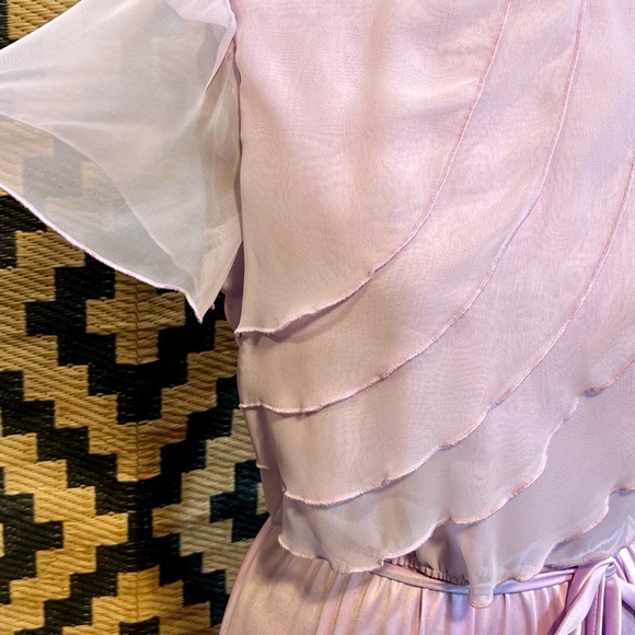 VINTAGE waterfall ruffle dress formal gown chiffon lavender 60s 70s mid century - Picture 9 of 15